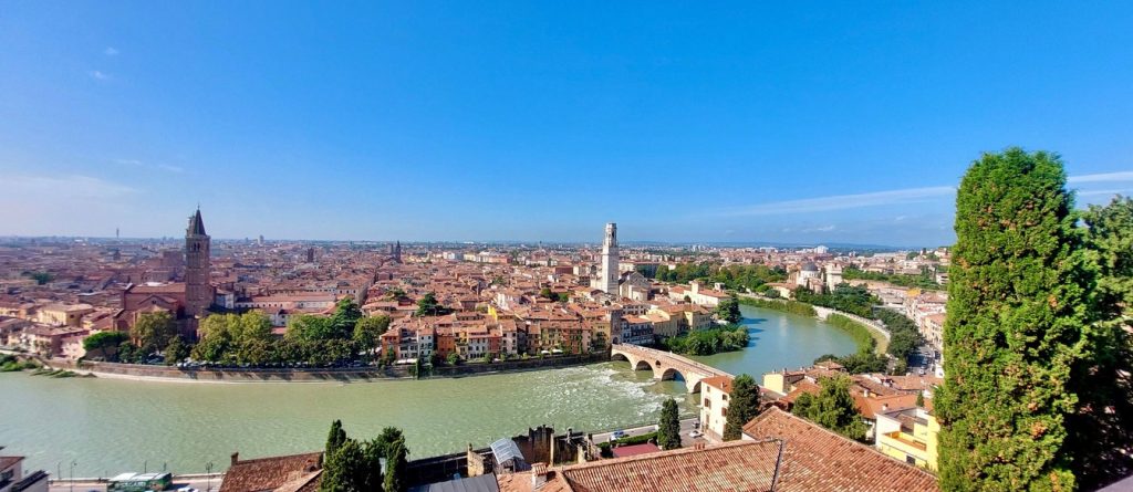 Bird-eye view of the city of Verona.