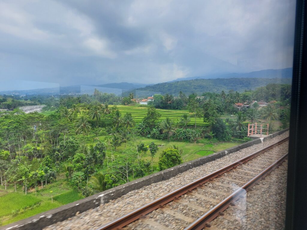 The train between Jakarta and Yogyakarta offers beautiful landscape views of inner Java.