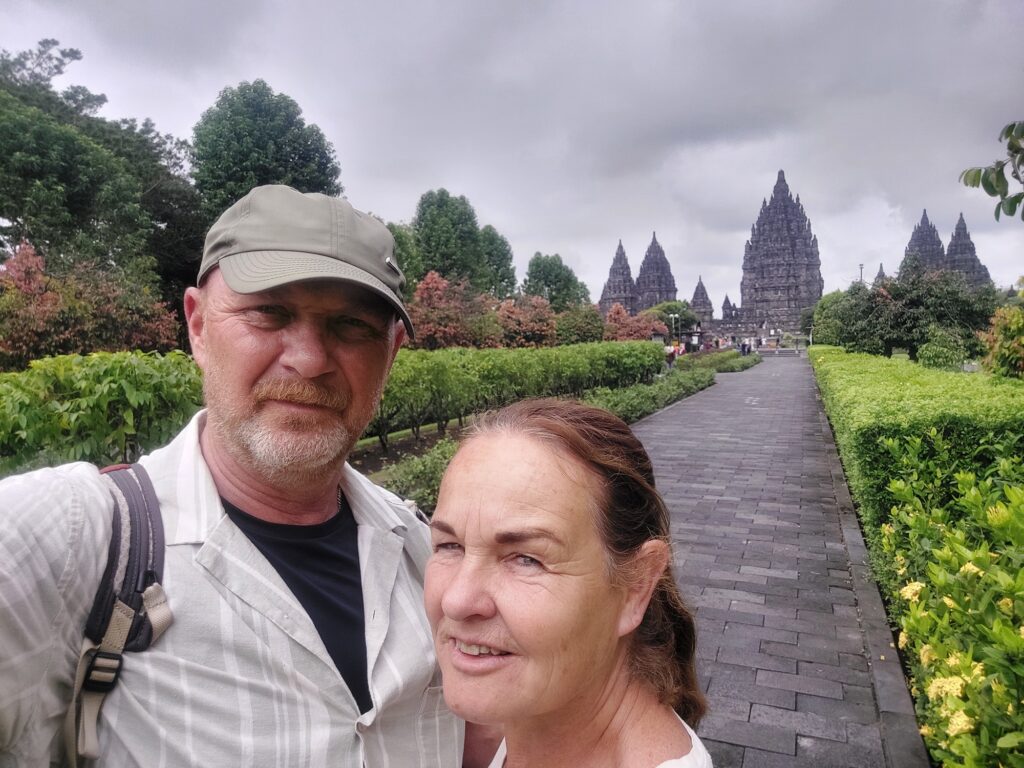 Us visiting the Prambanan temple complex near Yogyakarta.