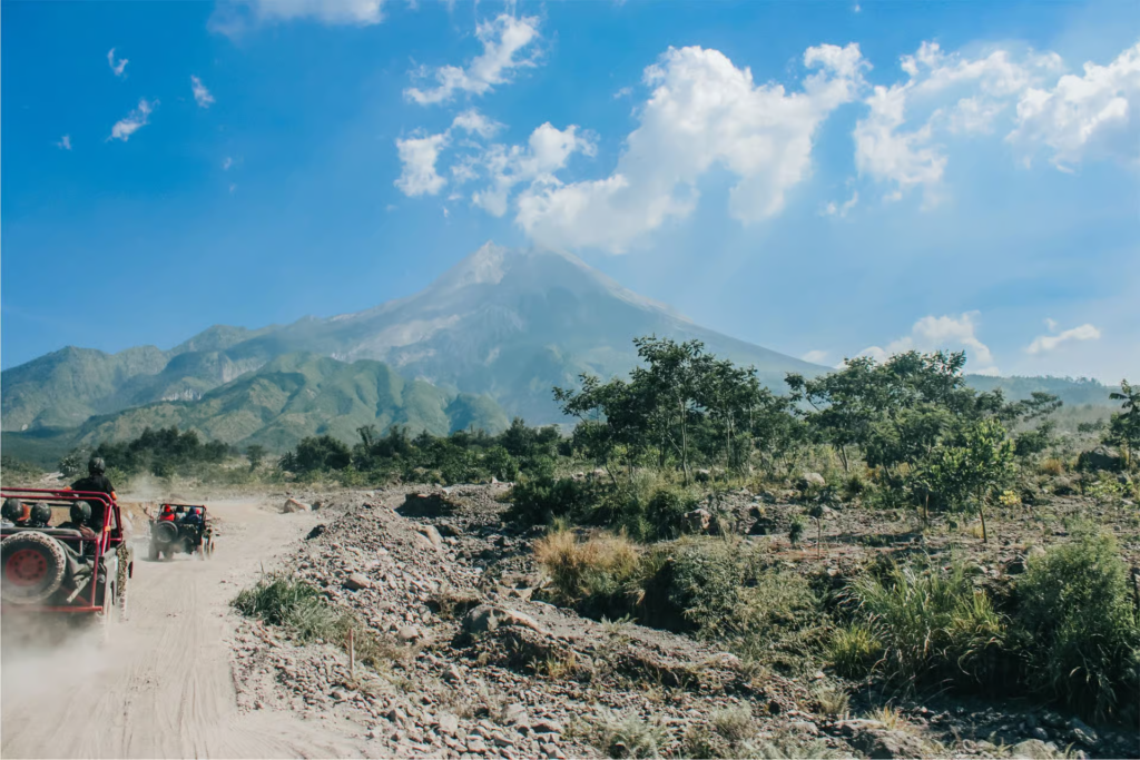 Jeeps heading out to Mount Merapi, near Yogyakarta, Centra Java, Indonesia.
